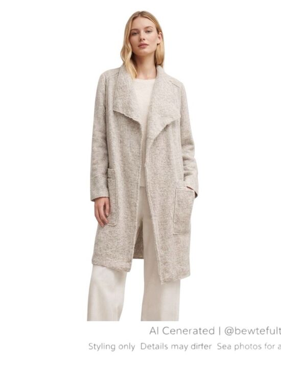 Zara Jackets & Blazers - Scandi Minimalist Coatigan Light Grey Wool Blend Open Front Relaxed Coat